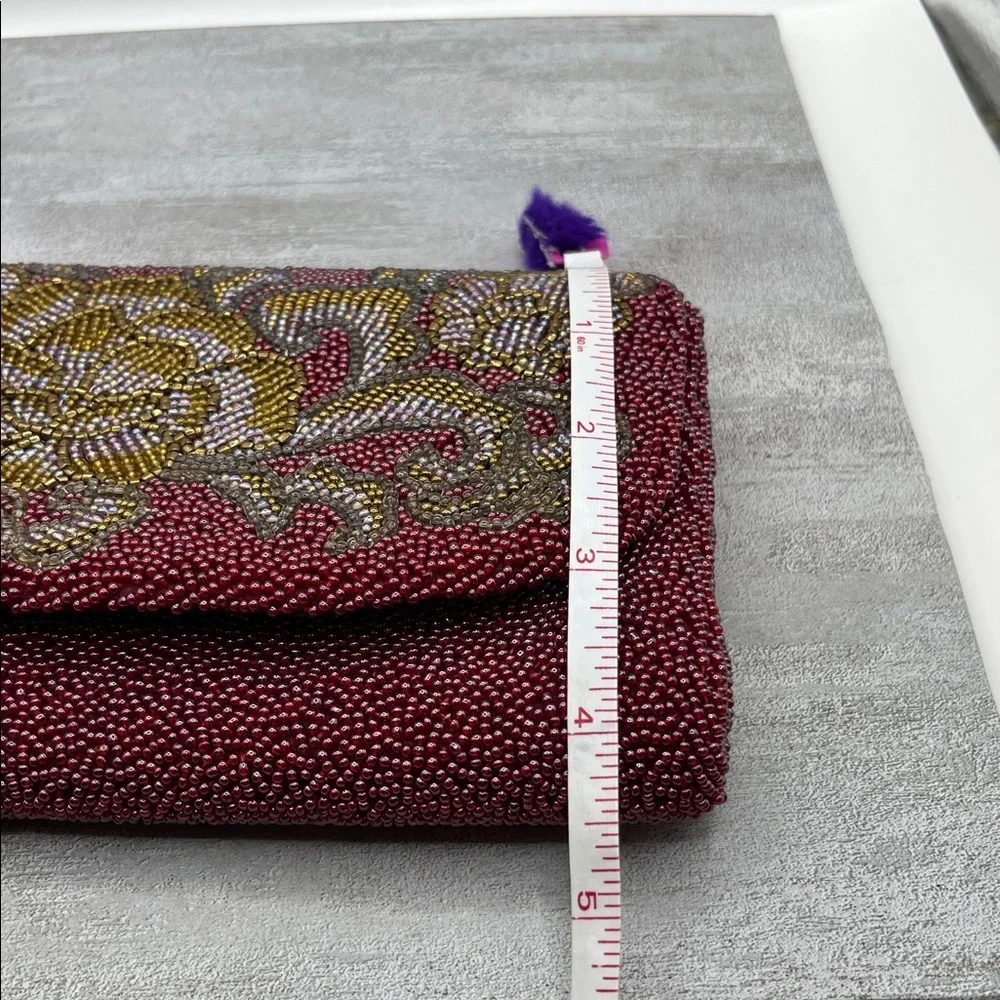 La Regale Red Gold Silver Beaded Clutch Evening Bag Elegant Classic Vintage - Picture 12 of 12